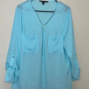 Womans light blue elbow length sleeve blouse shirt top size XL
